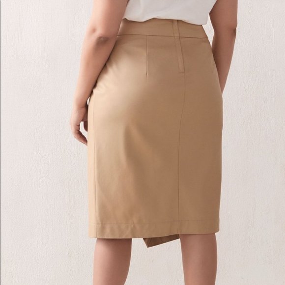 Addition Elle Women Tan High-Waist Asymmetrica Faux-Wrap Skirt Plus Size 26 - Picture 2 of 7